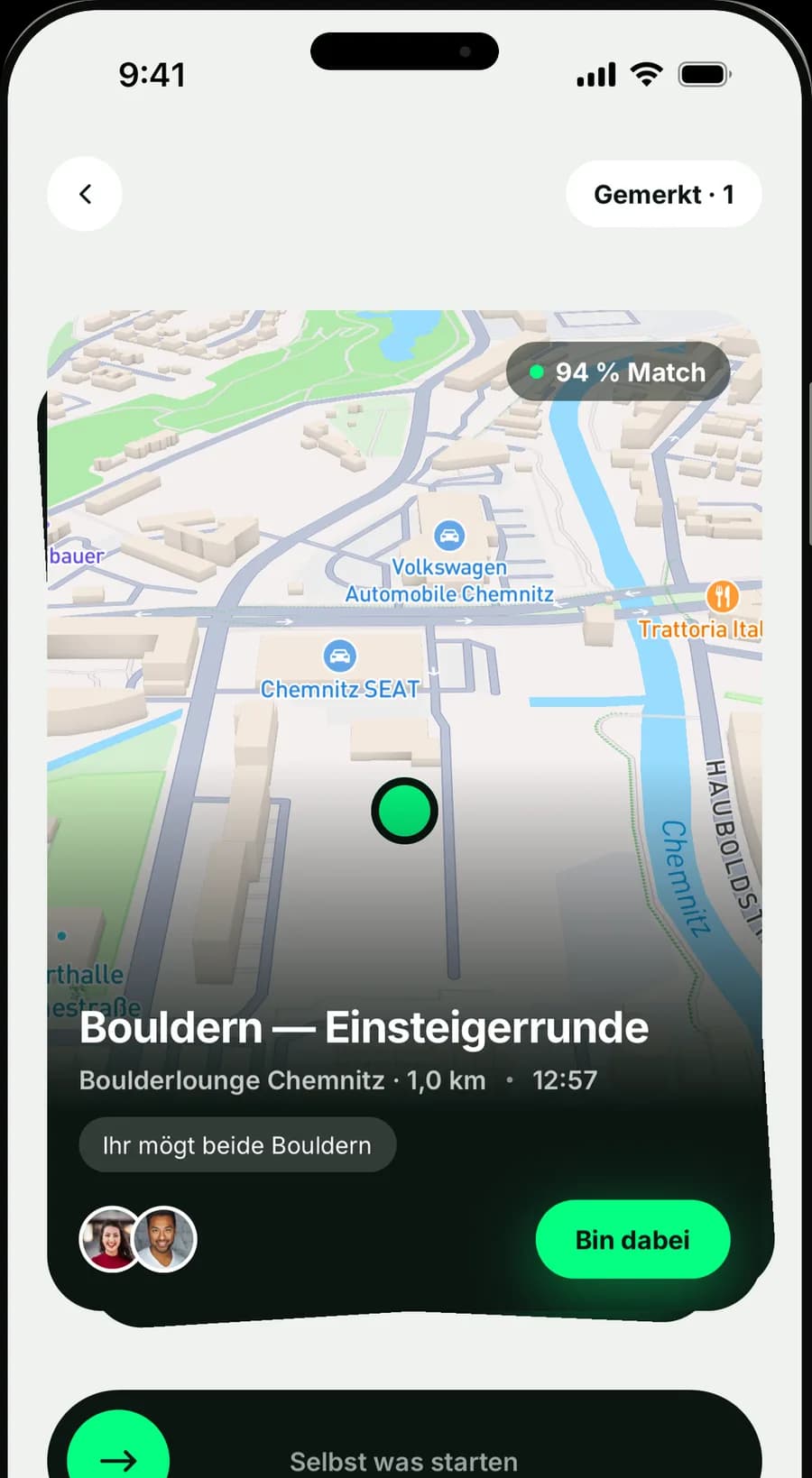 Der Vorschlags-Screen der Spontanoo-App auf einem iPhone